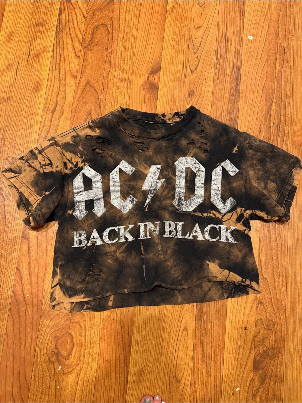 AC/DC Women’s Back In Black Distressed Tie-Dye Crop Tee - Black, Brown